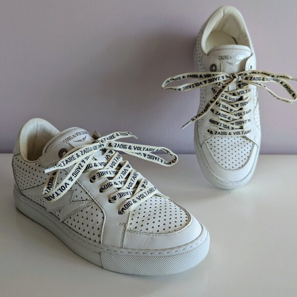 Zadig & Voltaire Women's LA Flash Smooth Lace Up Low Top Sneakers Size 38 - Picture 1 of 13